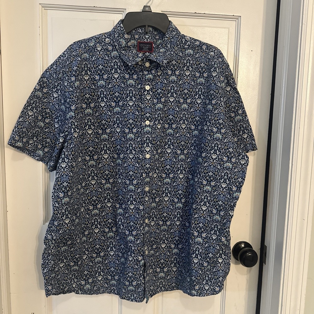 UNTUCKit Alverdi Relaxed Fit Floral Blue Damask Short Sleeve ButtonUp XXL Shirt